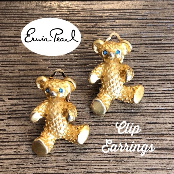 Erwin Pearl Matte Goldtone Teddy Bear Clip Earring - Picture 1 of 16